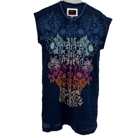 Johnny Was Dresses & Skirts - Johnny Was Biya‎ Embroidered Dress Womens XS Blue Linen